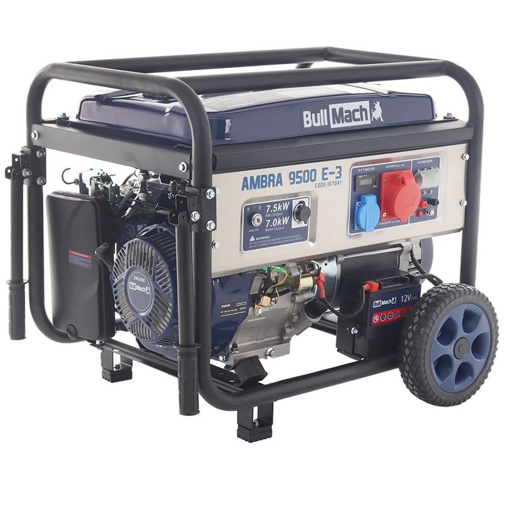BullMach AMBRA 9500 E-3 Benzinegenerator met wielen en AVR 7,5 kW